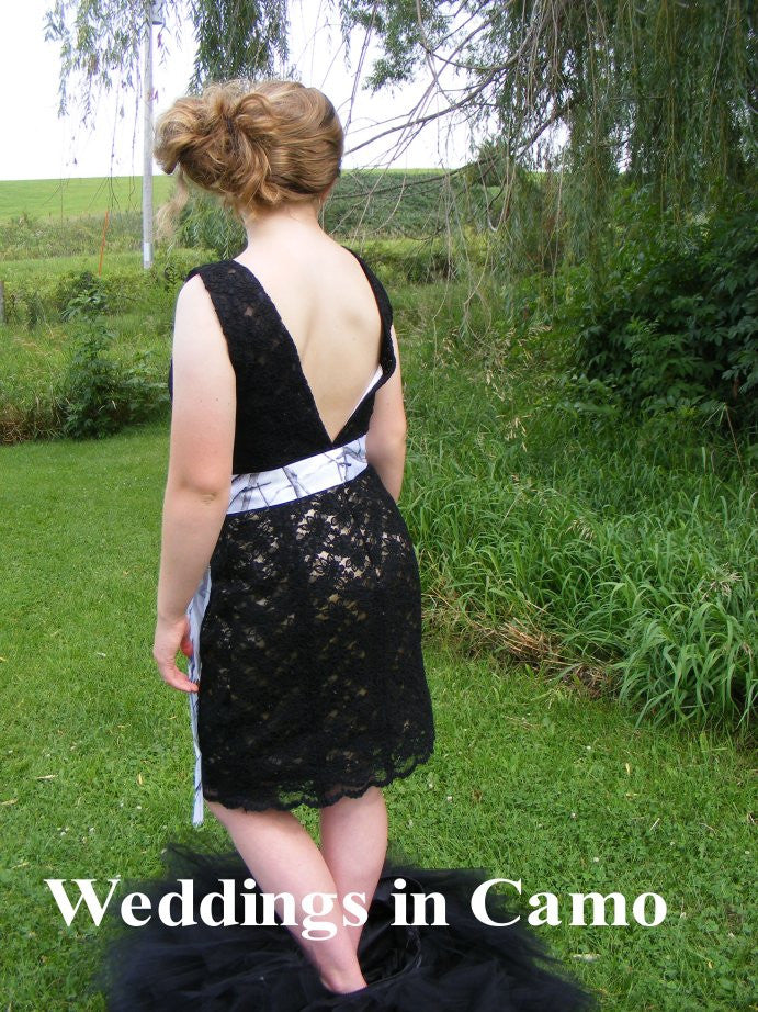 black wedding dress 2 in 1 lace short dress with tulle trumpet bottom