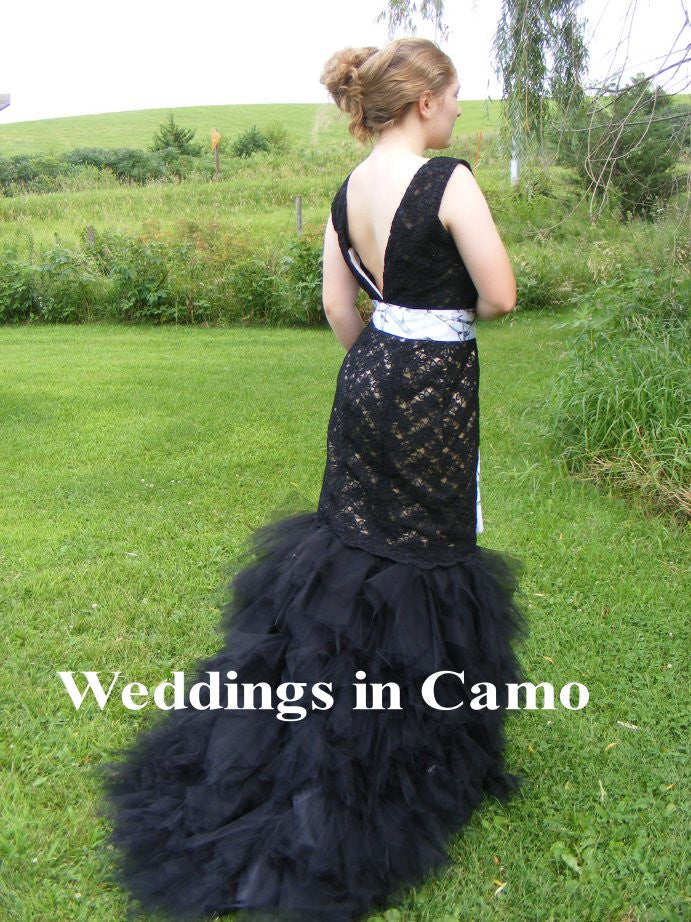 black wedding dress 2 in 1 lace short dress with tulle trumpet bottom