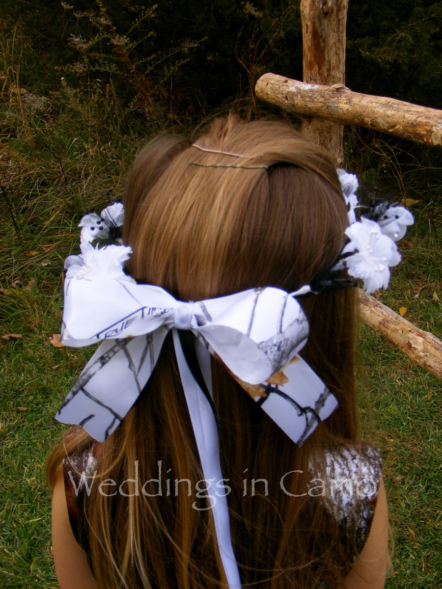 flower girl floral wreath with camo ribbon