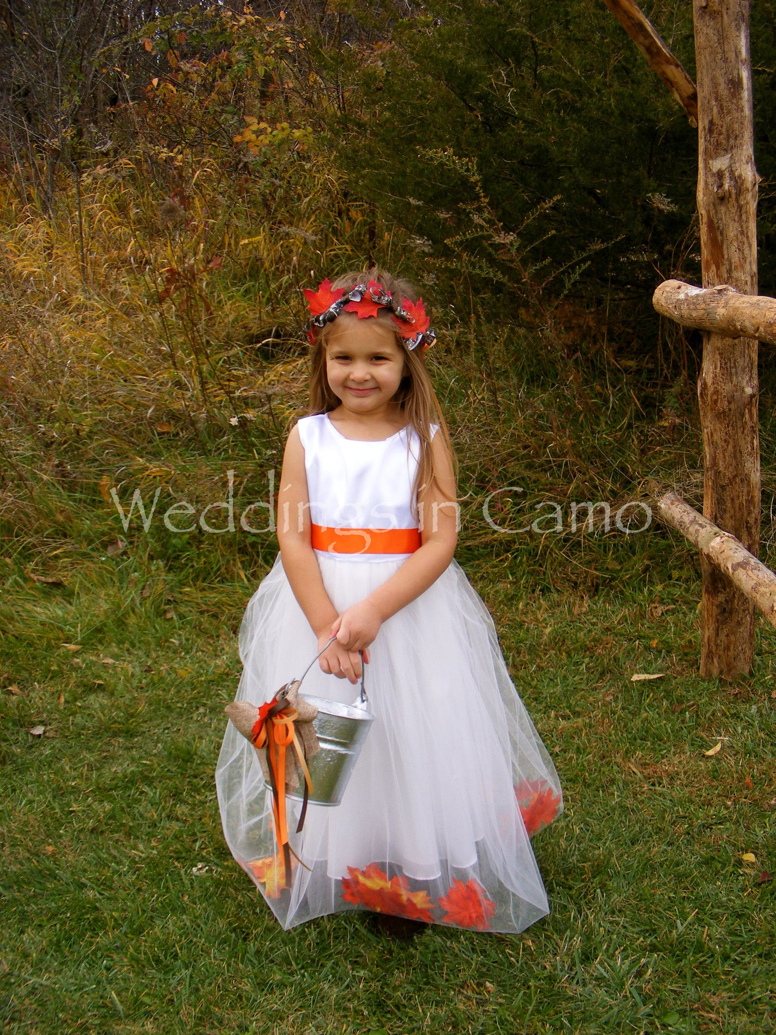 flower girl dress with tulle and leaves