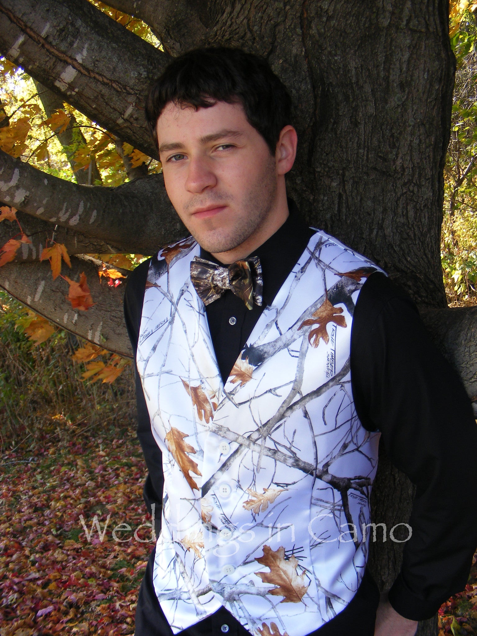 men's Snowfall camo wedding vest