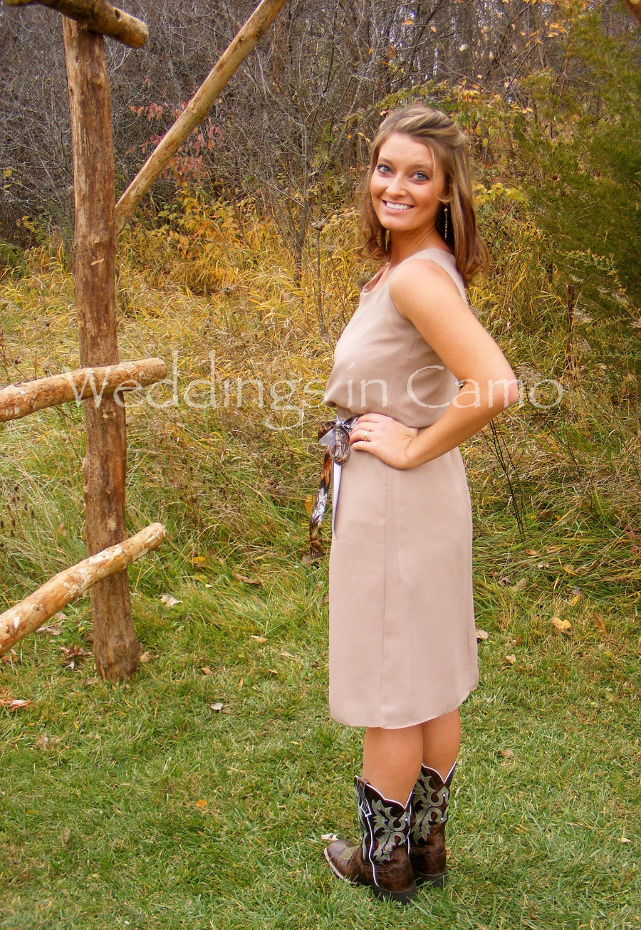 short bridesmaid dress shown with boots