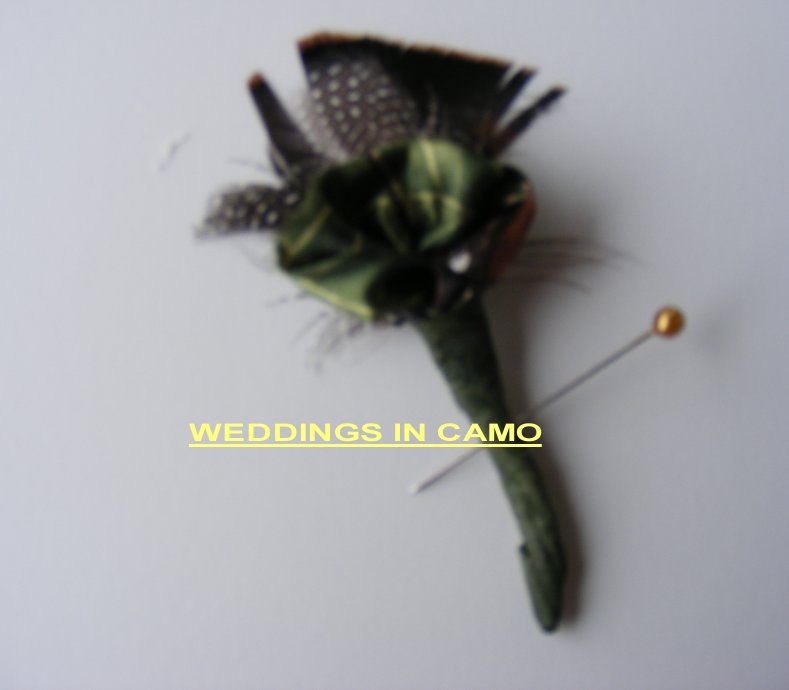 Men's camo and feather boutonniere