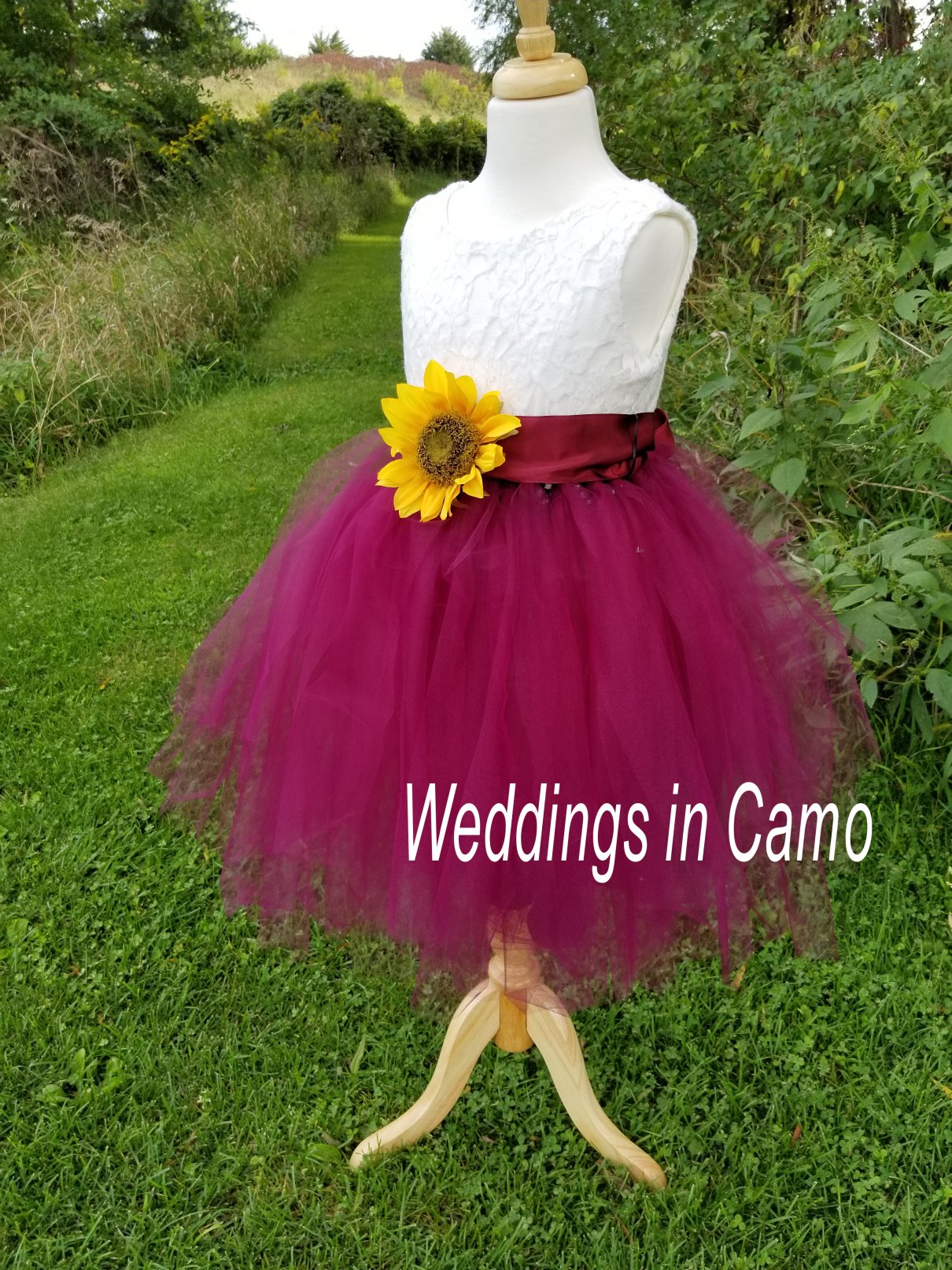 flower girl dress with sunflower sash