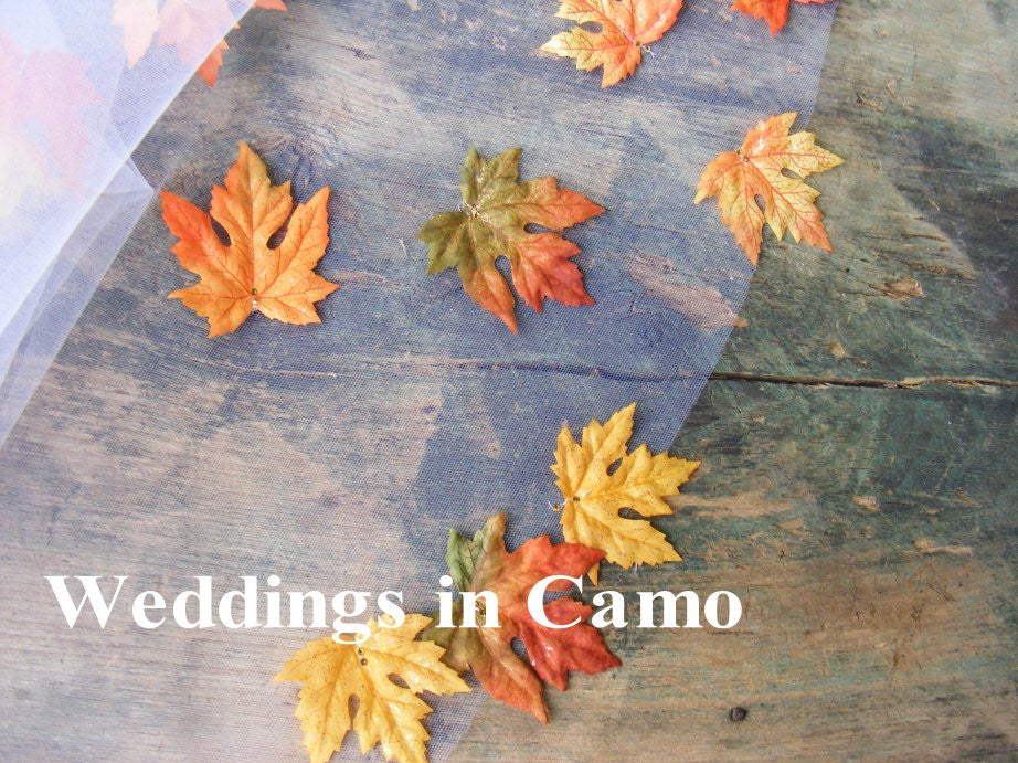 wedding veil with scattered leaves