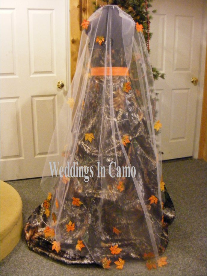 wedding veil with scattered leaves