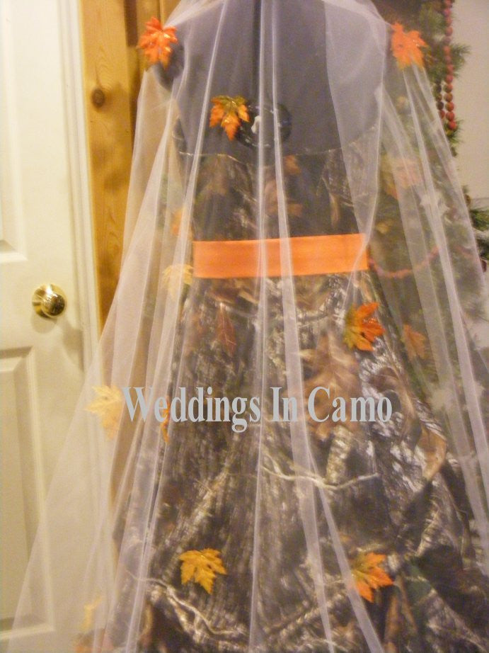 wedding veil with scattered leaves