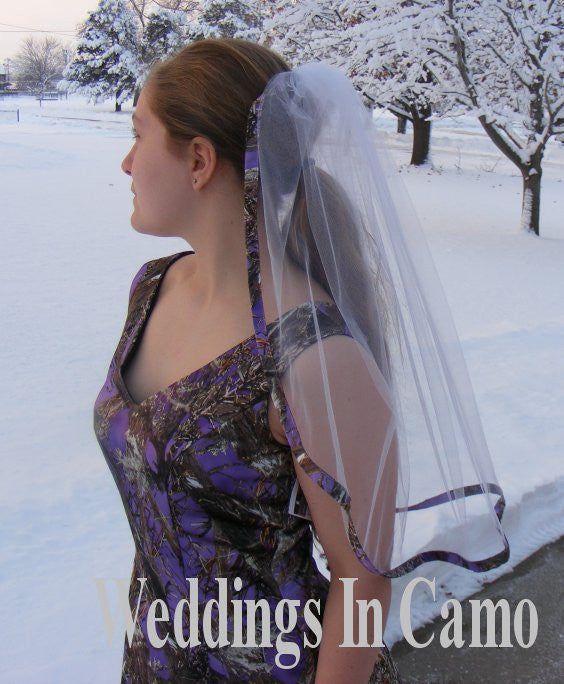 wedding veil trimmed in camo ribbon