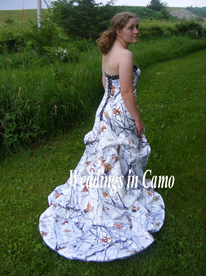 camo wedding dress strapless with pickups shown in Snowfall