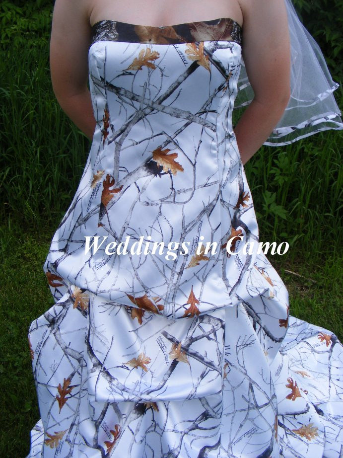 camo wedding dress strapless with pickups shown in Snowfall