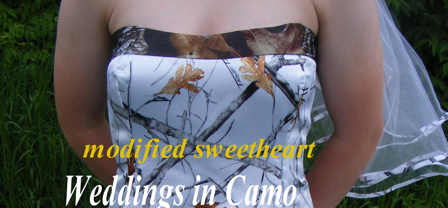 camo wedding dress strapless with pickups shown in Snowfall