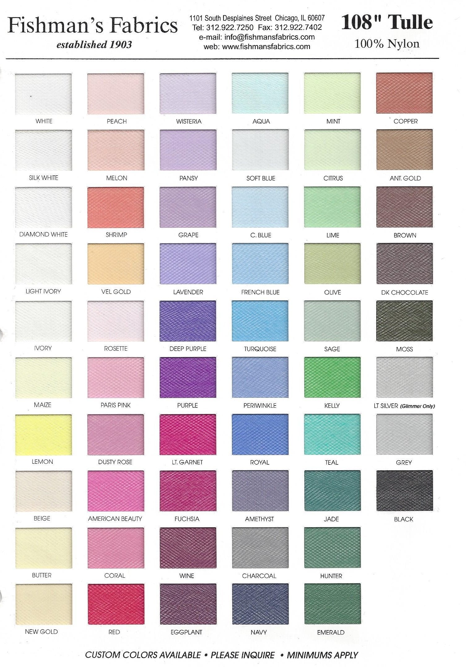 color card for tulle skirts